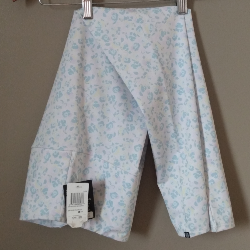 Onzie Leggings White Blue Floral With Yellow
